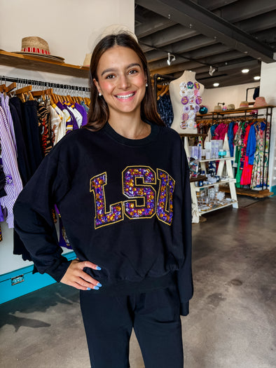 QOS Licensed LSU Black Multi Jewel Letter Sweatshirt