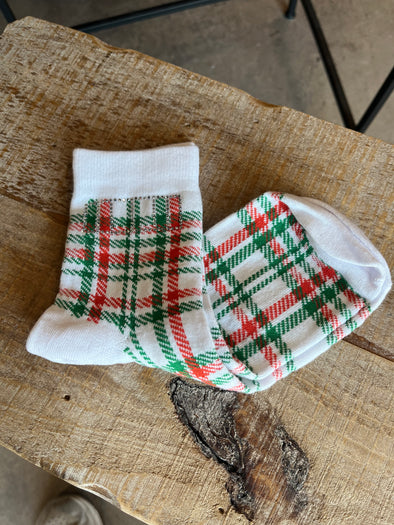 QOS Red and Green Plaid Socks