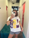 QOS Licensed LSU Metallic Word with Icons Tee