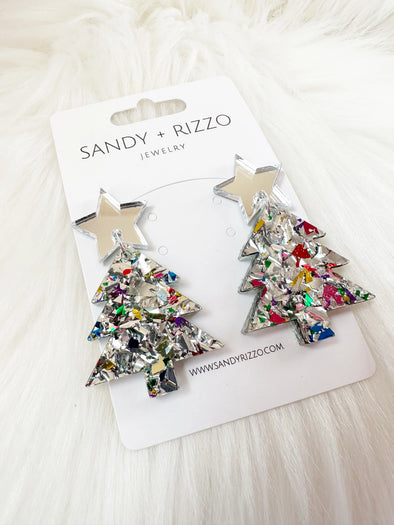 Silver Confetti Tree Earrings