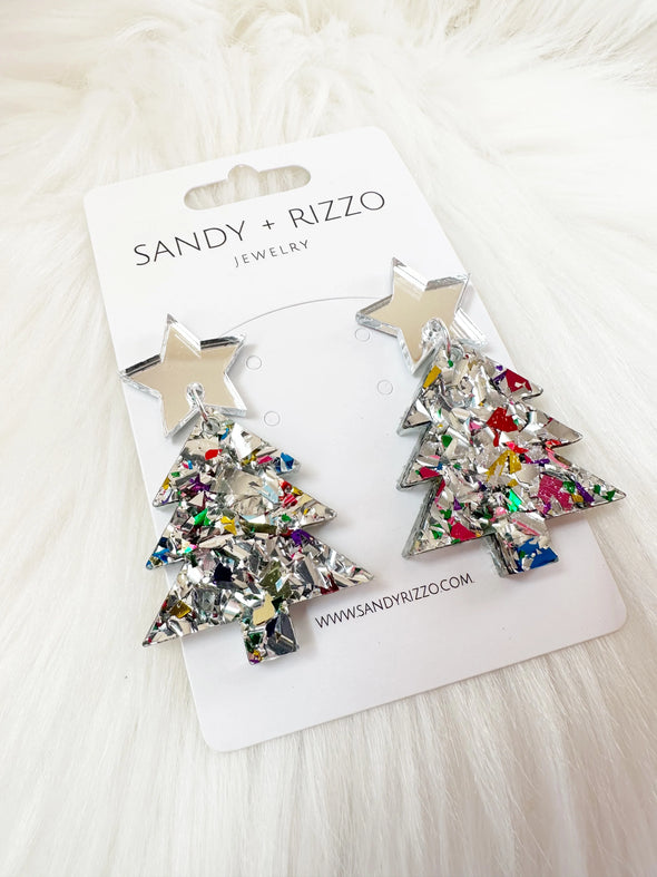 Silver Confetti Tree Earrings