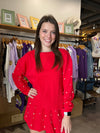 She+Sky Red Long Sleeve Pearl Knit Top