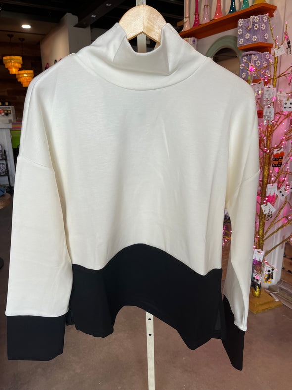 P. Cill Ivory Colorblock Mock Neck Pullover