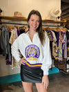 QOS Licensed LSU Striped Collar Circular Mascot Sweatshirt