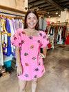 QOS Pink Turkey Poof Sleeve Dress