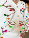 QOS White Jeweled Christmas Light Sweater Cardigan