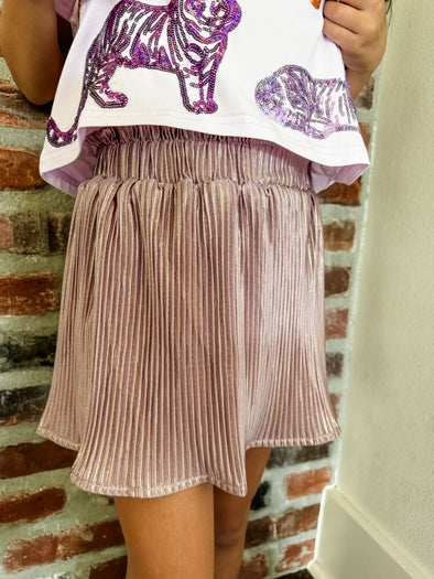 QOS Kids Lavender and Gold Ribbed Skort