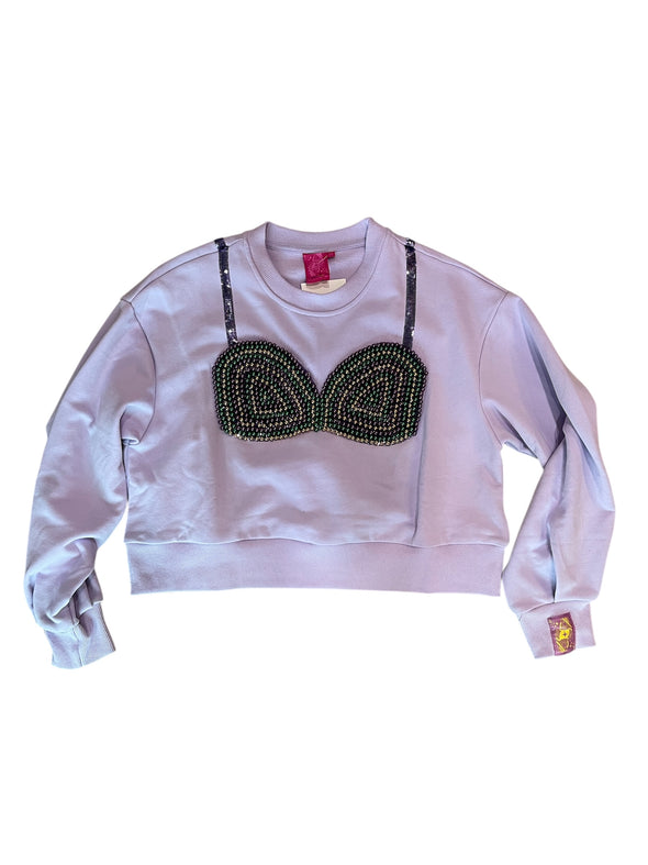 QOS Lavender Mardi Gras Beaded Bikini Sweatshirt