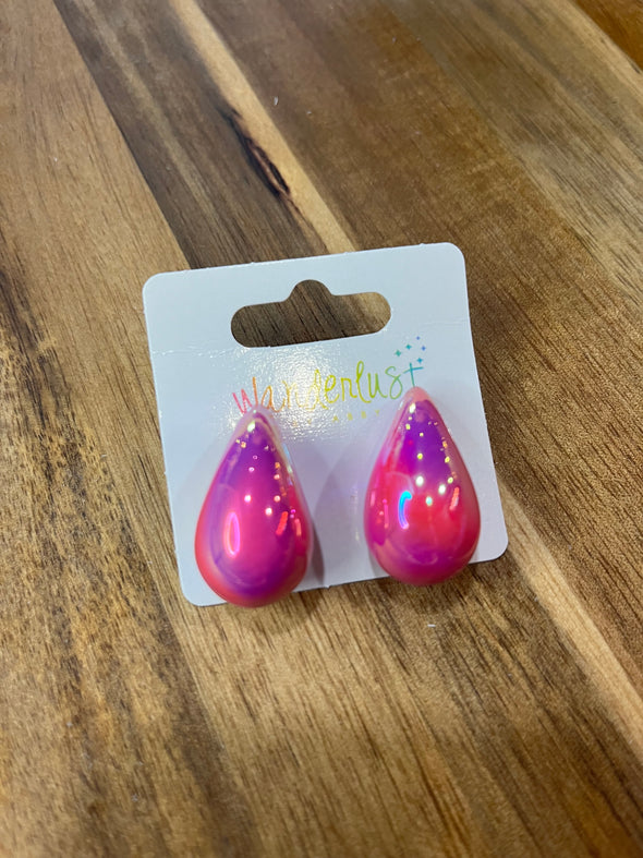 Pink Holographic Tear Drop Earring