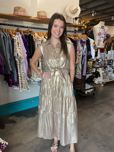 Entro Shimmery Gold Midi Dress