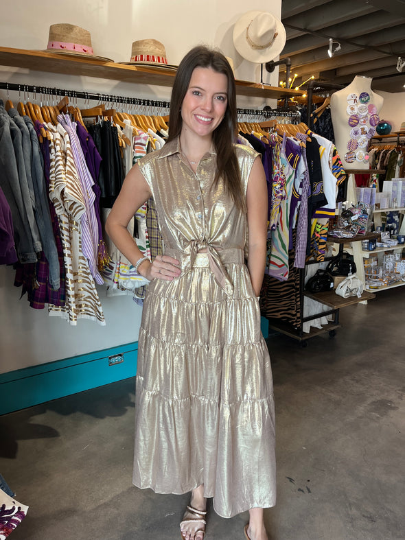 Entro Shimmery Gold Midi Dress