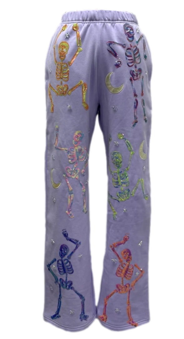 QOS Lavender Multi Dancing Skeleton Sweatpants