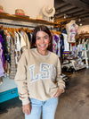 QOS Licensed LSU Tan with White Jewel Letter Sweatshirt