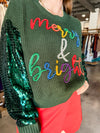 QOS Green "Merry and Bright" Sweater