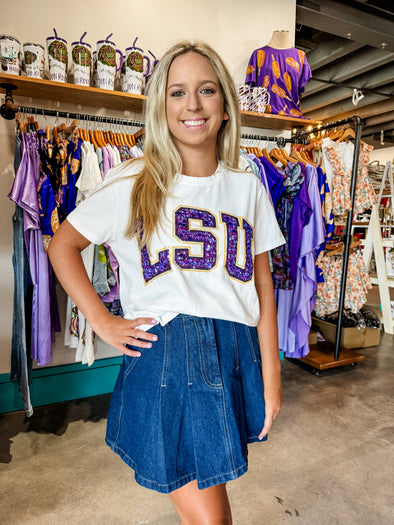 QOS LSU Jeweled Letter Tee