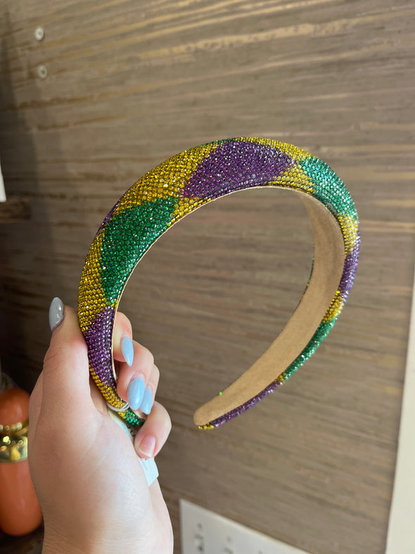 Mardi Gras Checkered Bedazzled Headband