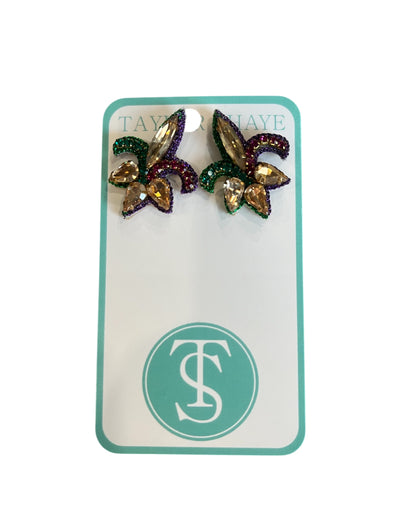 Taylor Shaye Mardi Gras Beaded Fleur De Lis Stud