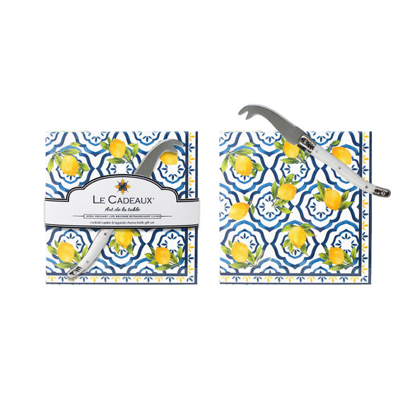 Le Cadeaux Cocktail Napkins & Cheese Knife Set- Palermo