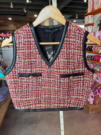 English Factory Tweed Vest with Leather Trim