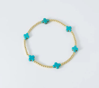 Coastal Grit Island Girl Cross Bracelet- Turquoise