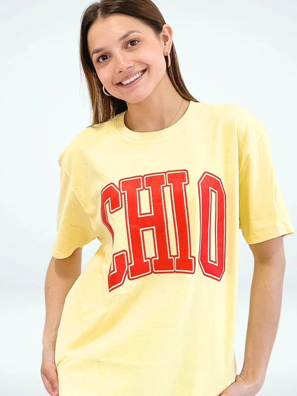 Duo Threads Chi Omega Varsity Arch Puff Tee