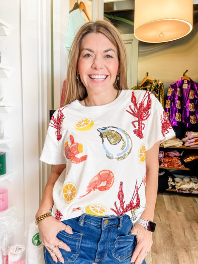 QOS White Queen of Seafood Tee