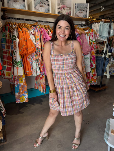 Aureum Multicolor Smocked Plaid Mini Dress