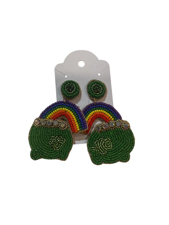 Rainbow Pot of Gold Beaded Earrings