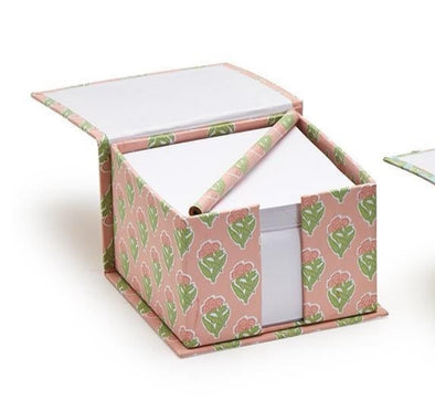 Two's Company Floral Block Print Note Paper Caddy with Pencils