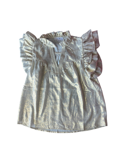 THML Gold Flutter Sleeve Shimmery V-Neck Top