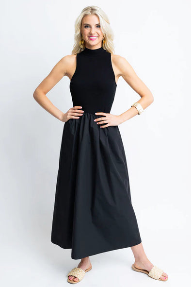 Karlie Solid Black Mock Maxi Dress