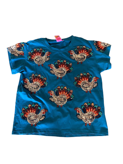 QOS Dark Blue Beaded Turkey Tee