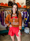 QOS Brown Gingerbread Man Jewel Bow Tie Sweater
