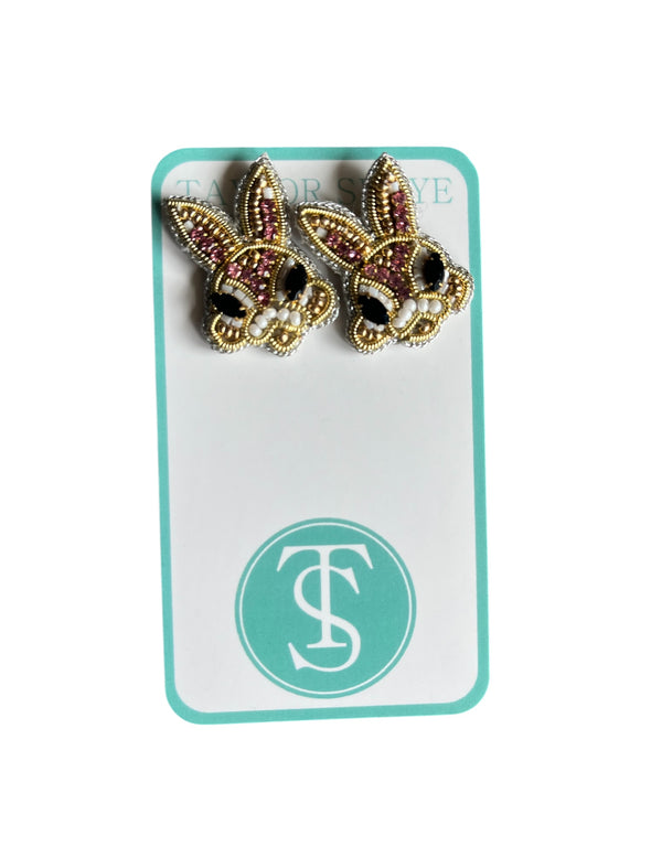 Taylor Shaye Beaded Bunny Head Stud Earrings