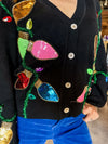 QOS Black Multi Christmas Light Cardigan With Tinsel & Jewel