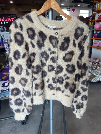 Skies are Blue Leopard Fuzzy Cardigan