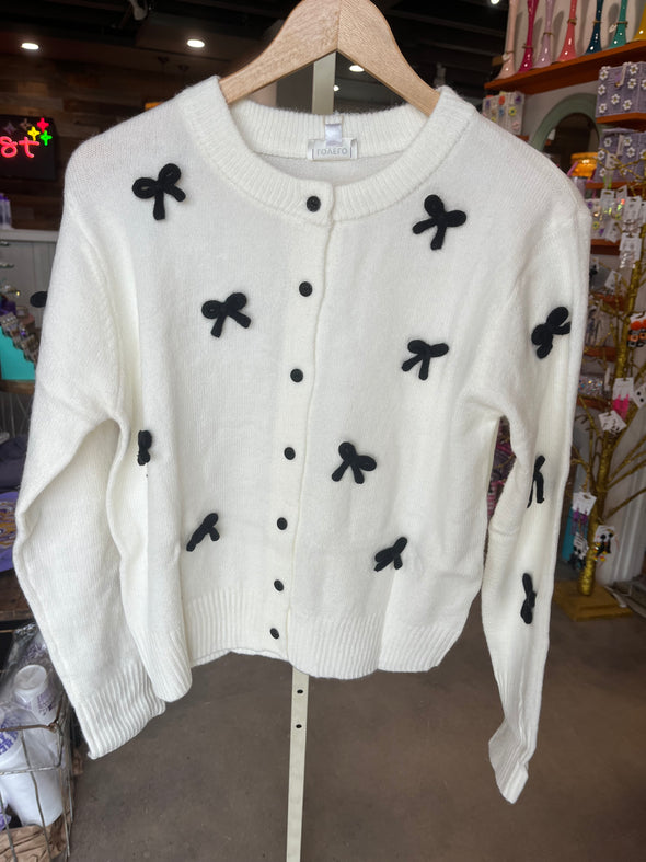 GeeGee Off White Black Bow Sweater