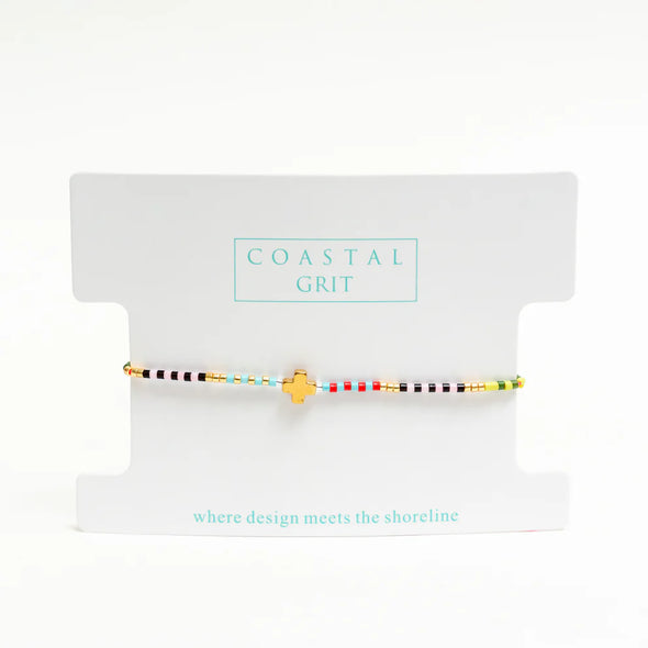 Coastal Grit Island Girl Coastal Cross Bracelet- Neon Pink