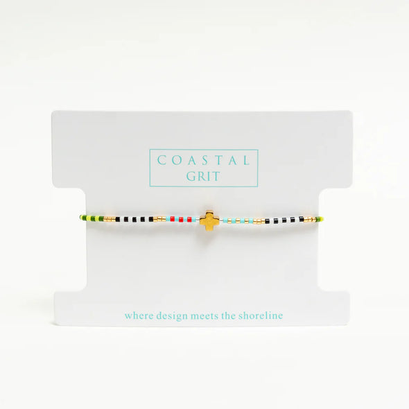 Coastal Grit Island Girl Coastal Cross Bracelet- Neon Yellow