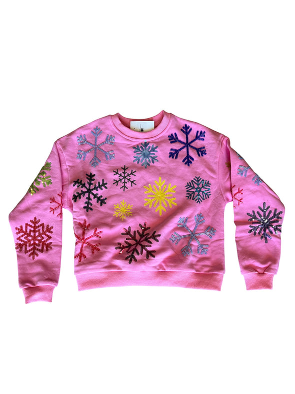 QOS Kids Pink Rainbow Snowflake Sweatshirt