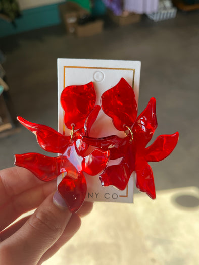 Linny Co Pearlized Red Floral Earrings