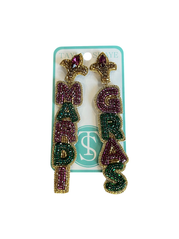 Taylor Shaye Mardi Gras Beaded Drop Earrings