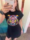 QOS Black Knit Dress with Rainbow Tiger Head