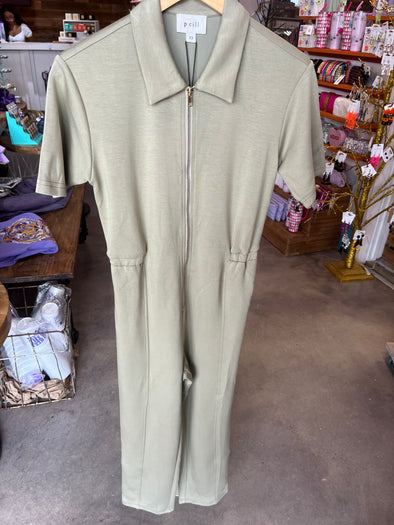 P. Cill Olive Front Zipper Jumpsuit