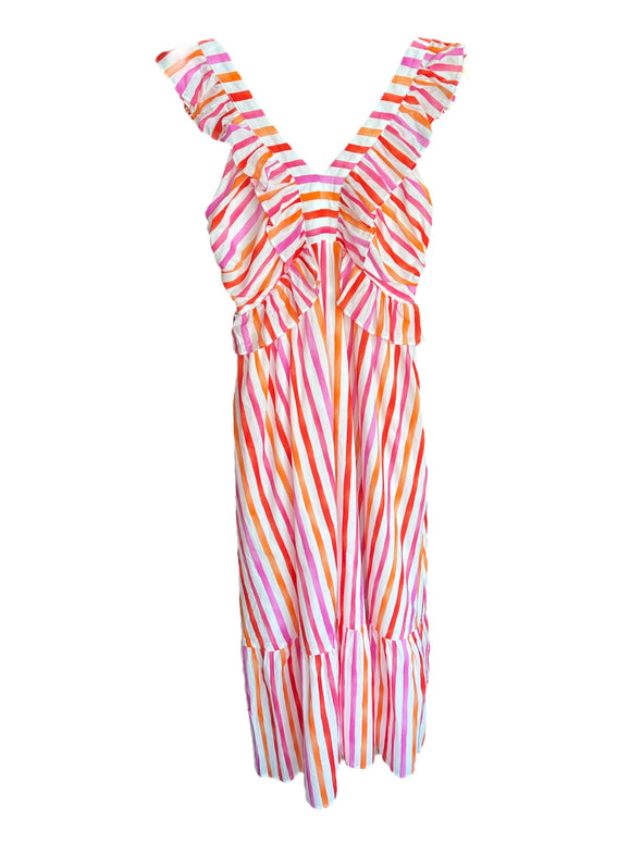 Fate by LFD Striped Ruffle Midi Dress