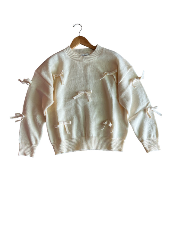 She+Sky Cream Long Sleeve Bow Sweater Top