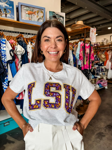 QOS Licensed Grey LSU Jeweled Tee