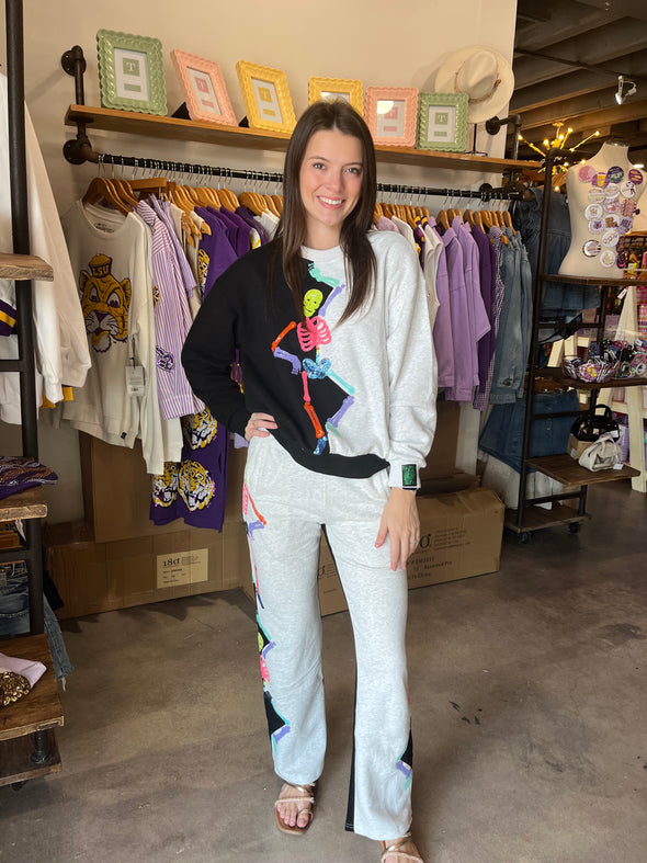 QOS Black and Grey Colorblock Multi Skeleton Pants