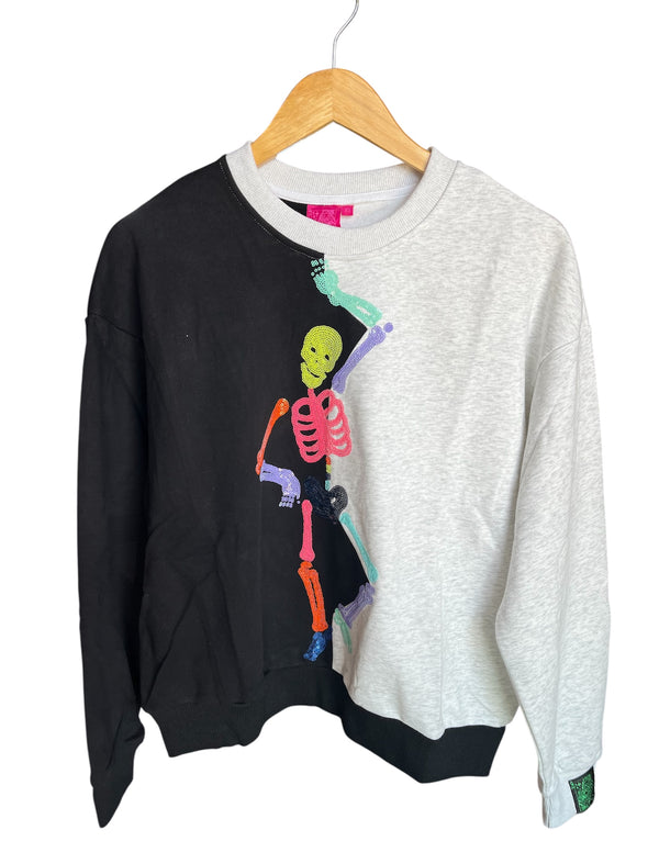 QOS Black and Grey Colorblock Multi Skeleton Sweatshirt