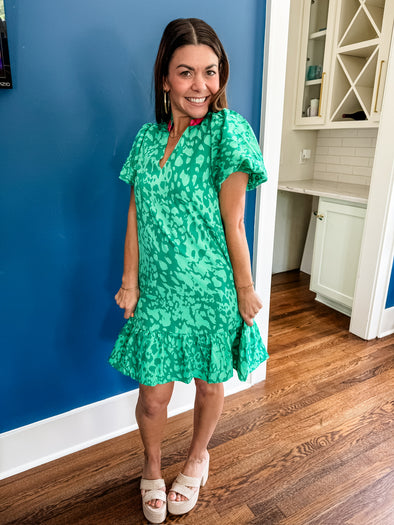 THML Green Puff Sleeve Mini Dress